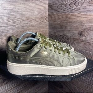 Puma platform satin green basket lace sneakers